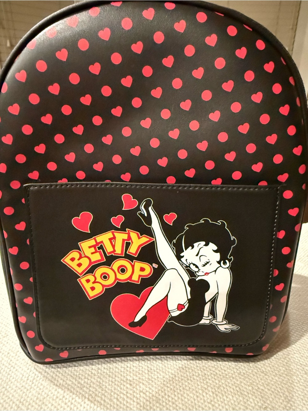 Betty Boop Black Mini Backpack with Red Heart Print *NWT